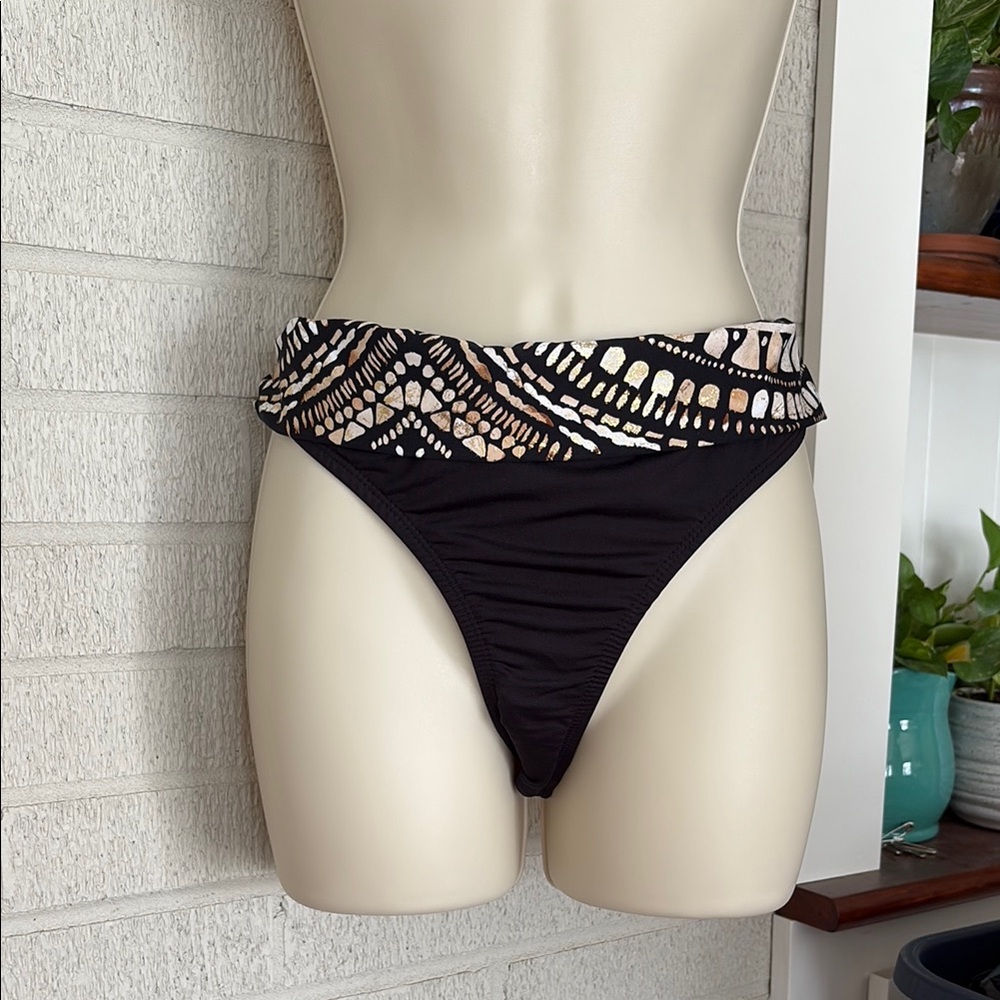Kenneth Cole New York Black and Tan Bikini Bottoms Swimwear Women's Size L NWT